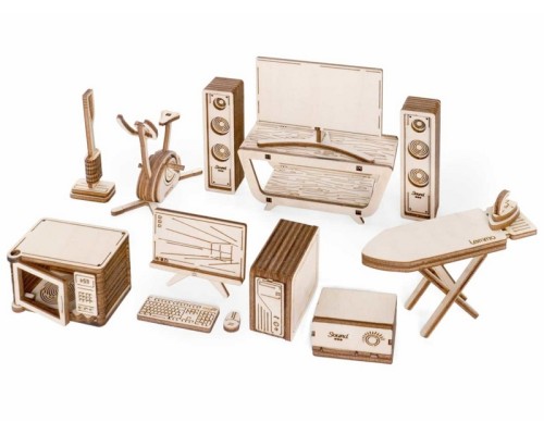 Деревянный конструктор Lemmo МОДЕЛЬ "НАБОР МЕБЕЛИ БЫТОВАЯ ТЕХНИКА", 100 деталей LM-0169 в Москве