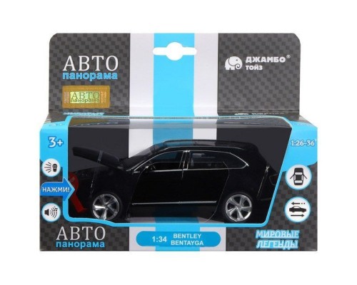 Машина "АВТОПАНОРАМА" Bentley Bentayga, черный, 1/34, свет, звук, инерция, в/к 17,5*13,5*9 см JB1251300 в Москве