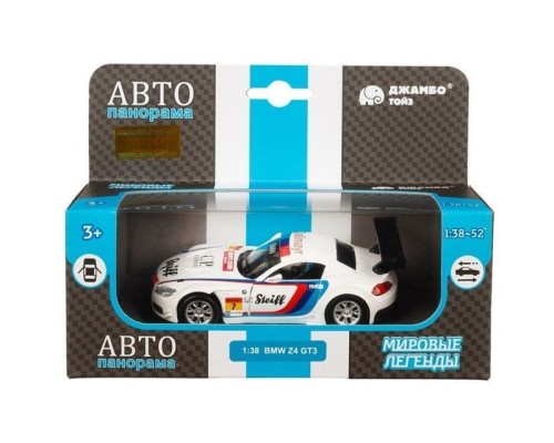 Машина "АВТОПАНОРАМА" BMW Z4 GT3, 1/38, белый, инерция, откр. двери, в/к 17,5*12,5*6,5 см JB1251220 в Москве
