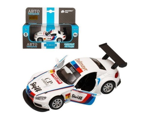 Машина "АВТОПАНОРАМА" BMW Z4 GT3, 1/38, белый, инерция, откр. двери, в/к 17,5*12,5*6,5 см JB1251220 в Москве