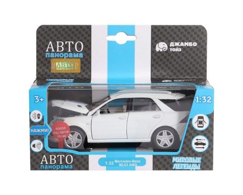 Машина "АВТОПАНОРАМА" Mercedes-Benz ML63 AMG, белый, 1/32, свет, звук, инерция, в/к 17,5*13,5*9 см JB1251036 в Москве