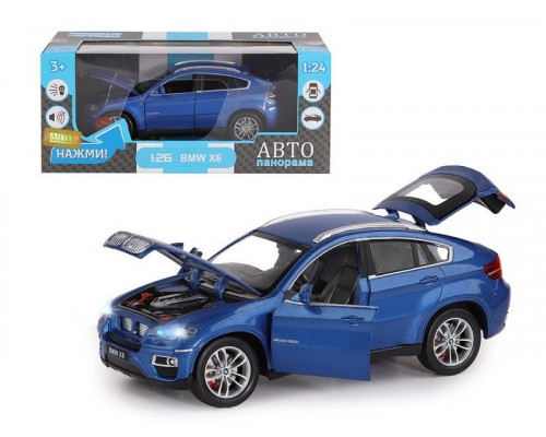 Машина "АВТОПАНОРАМА" BMW X6, синий, 1/26, звук, в/к 24,5*12,5*10,5 см