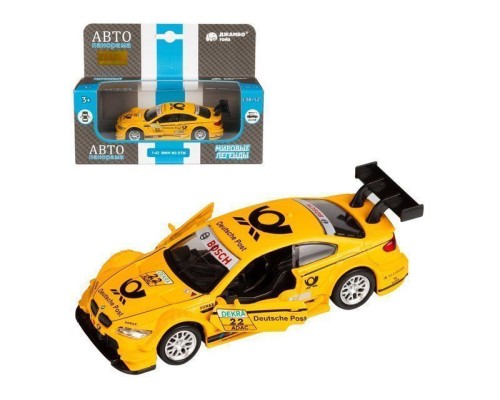 Машина "АВТОПАНОРАМА" BMW M3 DTM, желтый, 1/42, инерция, в/к 17,5*12,5*6,5 см JB1251208 в Москве
