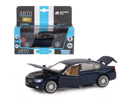 Машина "АВТОПАНОРАМА" BMW 760LI, синий, 1/34, свет, звук, инерция, в/к 17,5*13,5*9 см JB1251035 в Москве