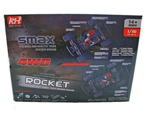 Радиоуправляемый монстр Remo Hobby SMAX Brushless (синий) 4WD 2.4G 1/16 RTR RH1635-BLUE в Энгельсе