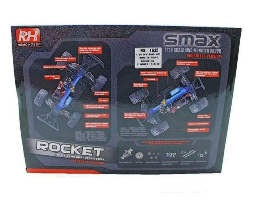 Радиоуправляемый монстр Remo Hobby SMAX Brushless (синий) 4WD 2.4G 1/16 RTR RH1635-BLUE в Энгельсе