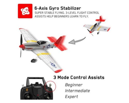 Радиоуправляемый самолет Volantex RC P51D 400мм (синий) 2.4G 4ch LiPo RTF with Gyro EXA76105RB в Ростове-на-Дону