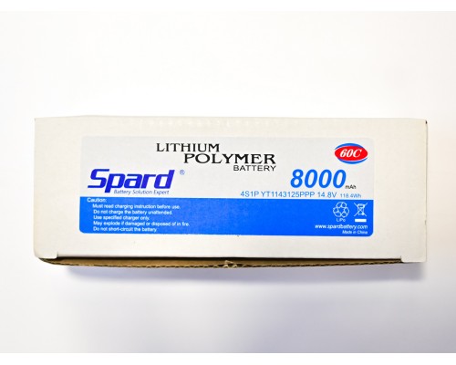 Аккумулятор Li-Po Spard 8000mAh, 14.8V, 50C, XT60, Hardcase для автомоделей 1/10, 1/8 YT1143125PPP-4S-8HC в Москве Аккумулятор Li-Po Spard 8000mAh, 14.8V, 50C, XT60, Hardcase для автомоделей 1/10, 1/8 YT1143125PPP-4S-8HC в Москве